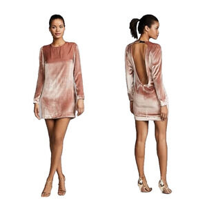 Fleur du Mal Blush Pink Silk Velvet Open Back Mini Dress Glam Coquette XS